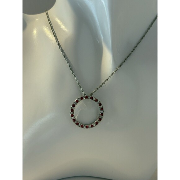 Circular Red and Clear Rhinestone Pendant Necklace - Picture 1 of 1